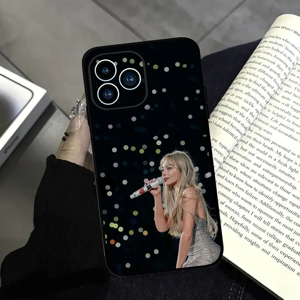 Singer Sabrina Carpenter Phone Case iphone13 12 11 14 15 Pro Max XS Max XR X 14 15Plus Black Silicone Soft  Cover