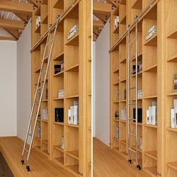 DIYHD 87in Sliding Library Ladder with Rolling Track Kit,Stainless Steel,Max Load 300lbs