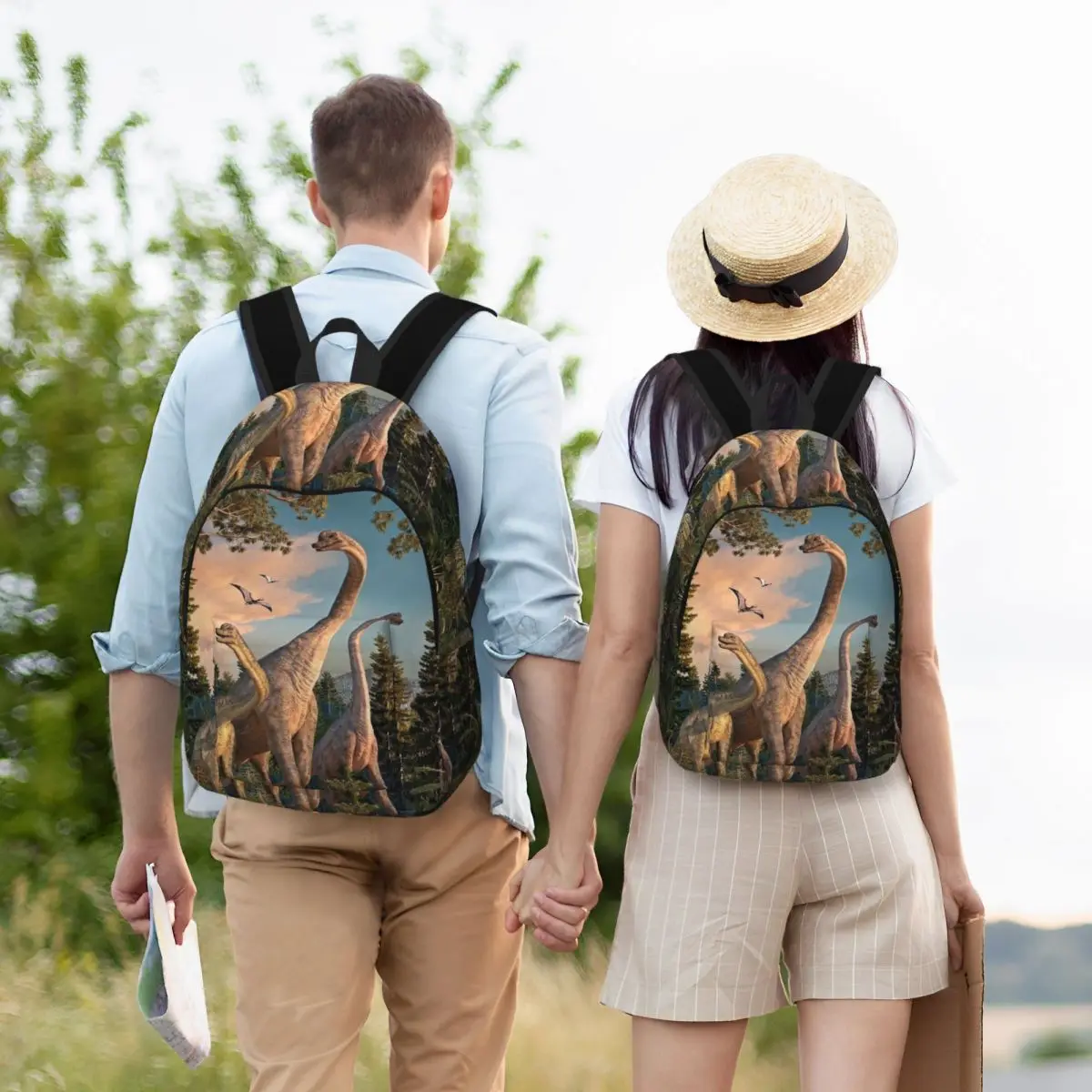 Mochila Brachiosaurus Walk para hombres y mujeres, mochila informal para escuela secundaria, senderismo, viaje, Daypack Dinosaurs Dinos, bolsas de lona para computadora portátil, regalo