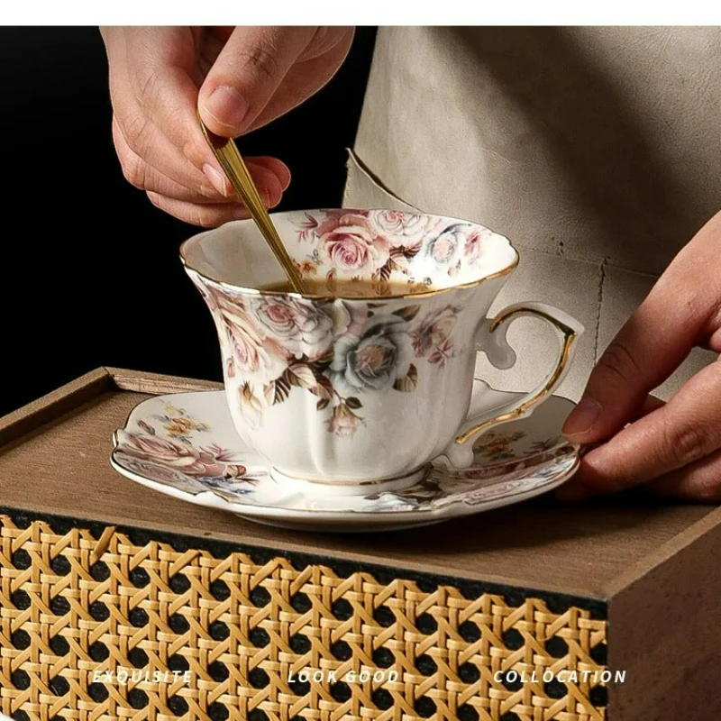 Gold-plated Lace Edge Classical Ceramic Cup&saucer Dining Table Coffee Mug Milk Mugs Afternoon Tea Teacup Fruit Juice Container
