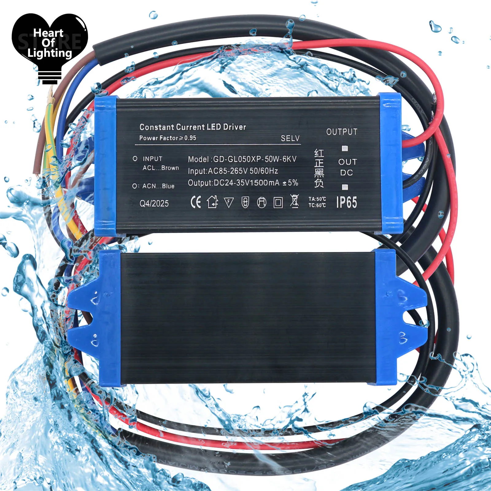 แหล่งจ่ายไฟแบบสวิตชิ่งกันน้ำสำหรับภายนอกอาคาร IP65 หม้อแปลงไฟสำหรับไฟส่องสว่าง AC110V~220V เป็น DC 24V-35V ไดรเวอร์ LED 50W 1500mA อะแดปเตอร์ DIY