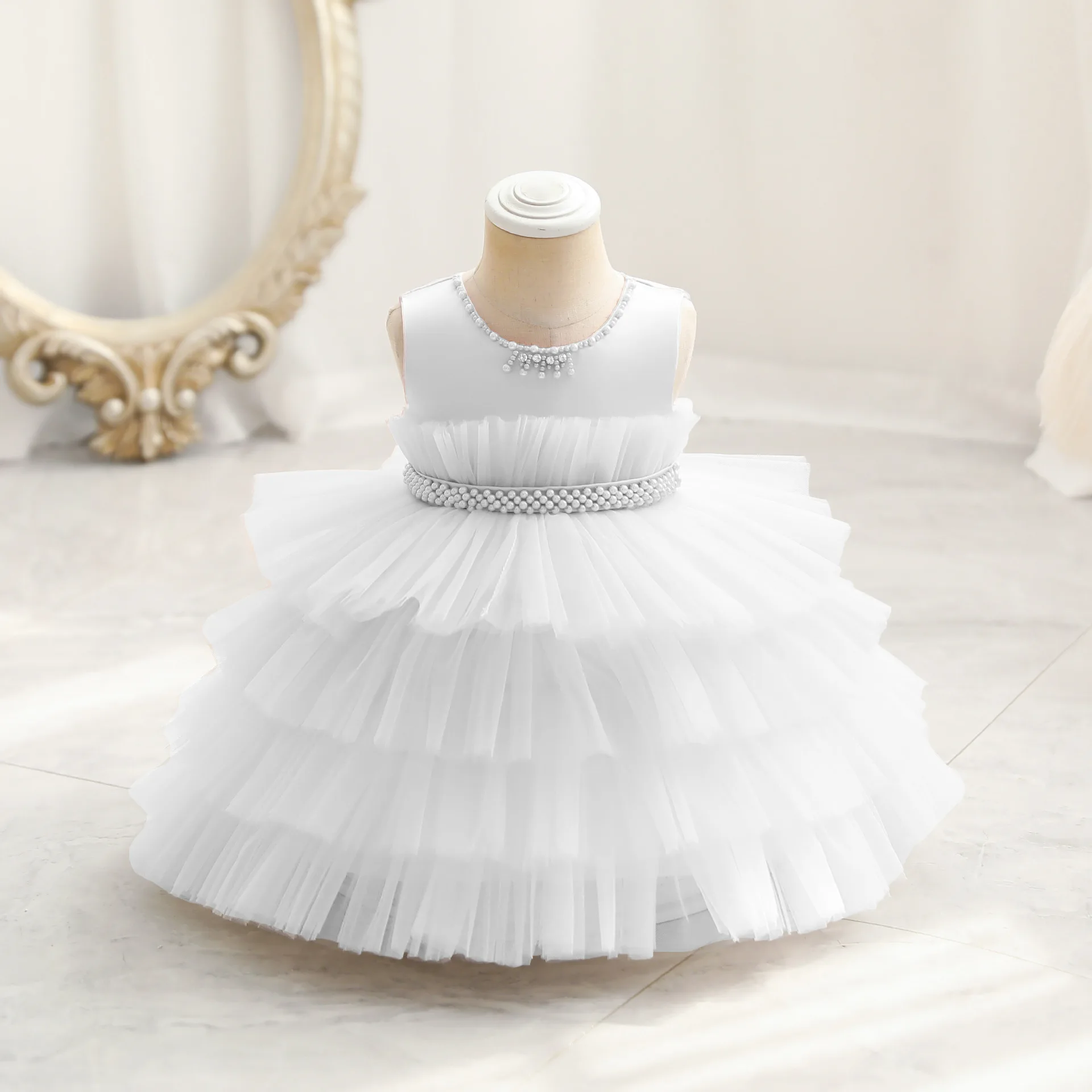 Annabelle Flower Girl Ceremony Dress For Wedding Sleeveless Cake Tulle Ball Gown Elegant Party News Fashion Pink Dresses