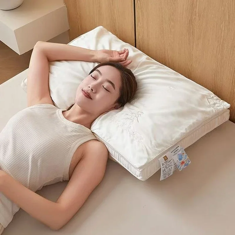 Silk Pillow 100% Lyocell Fiber 7A Antibacterial Embroidery Silky Soft Neck Pillow For Sleepling Hotel White Grey Bedding Pillow
