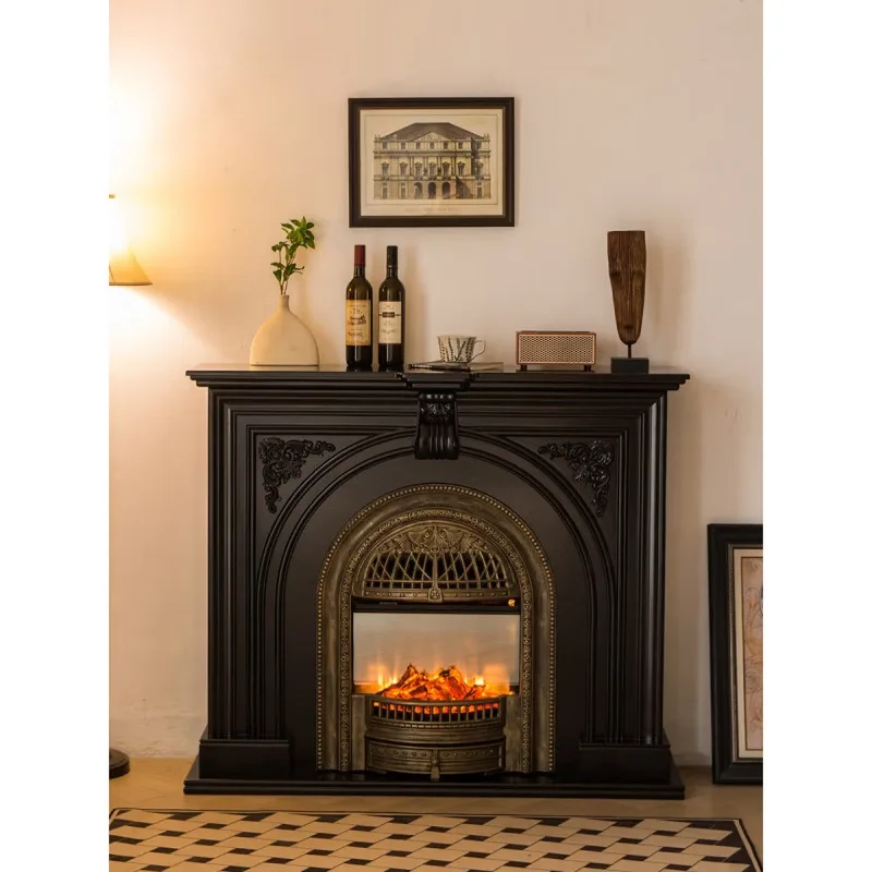 

French clad ancient fireplace cabinet Solid wood entrance cabinet Simulated fire fireplace integrated decorative cabinet