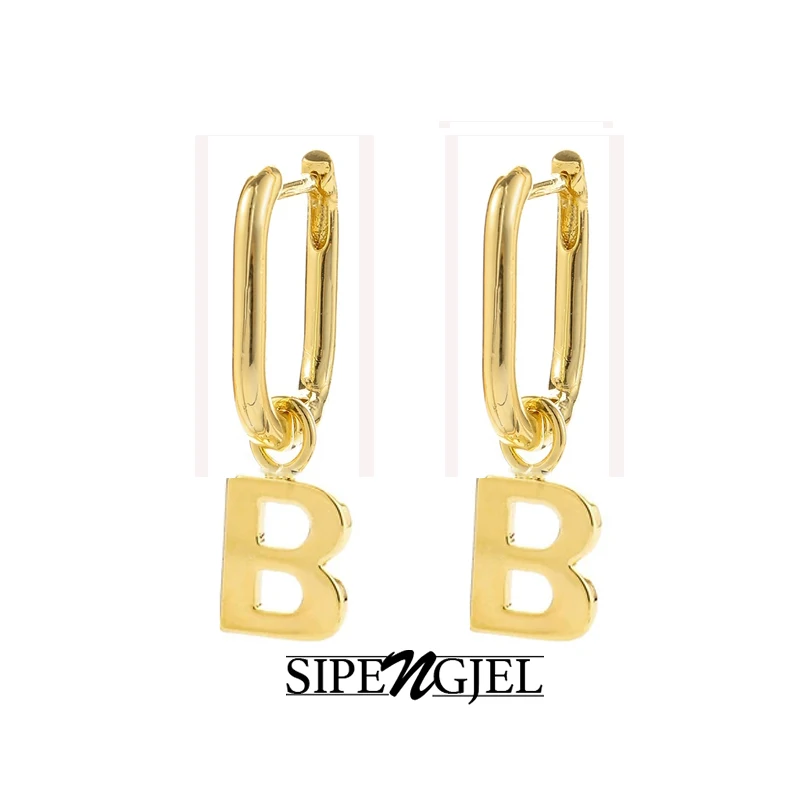 SIPENGJEL Fashion Initial Letter A-Z Metal Dangle Earrings for Women Men Elegant Name Square Buckle Earrings Trendy Jewelry