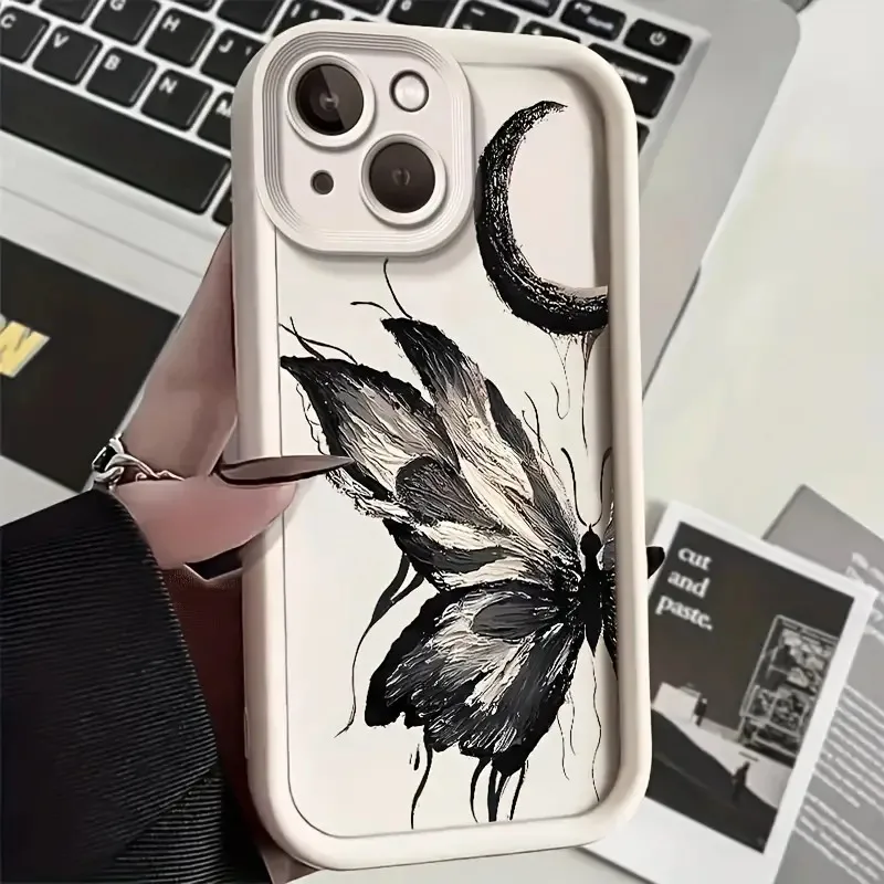 Shockproof Protection Phone Cover, Vibrant Butterfly, Moon, Oil Painting Case, Compatible for iPhone 15, 14, 13, 12, 11 Pro Max