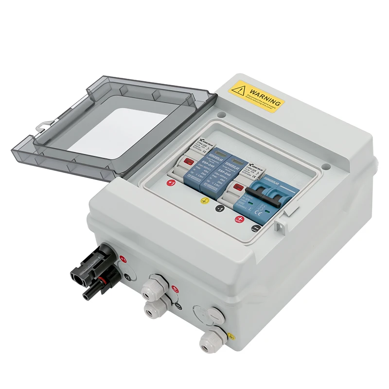 PV Combiner Box 1-In-1-Out DC with Fuse MCB SPD Solar Panel Photovoltaic Protection Box Full Copper Wire for Renewable Energy