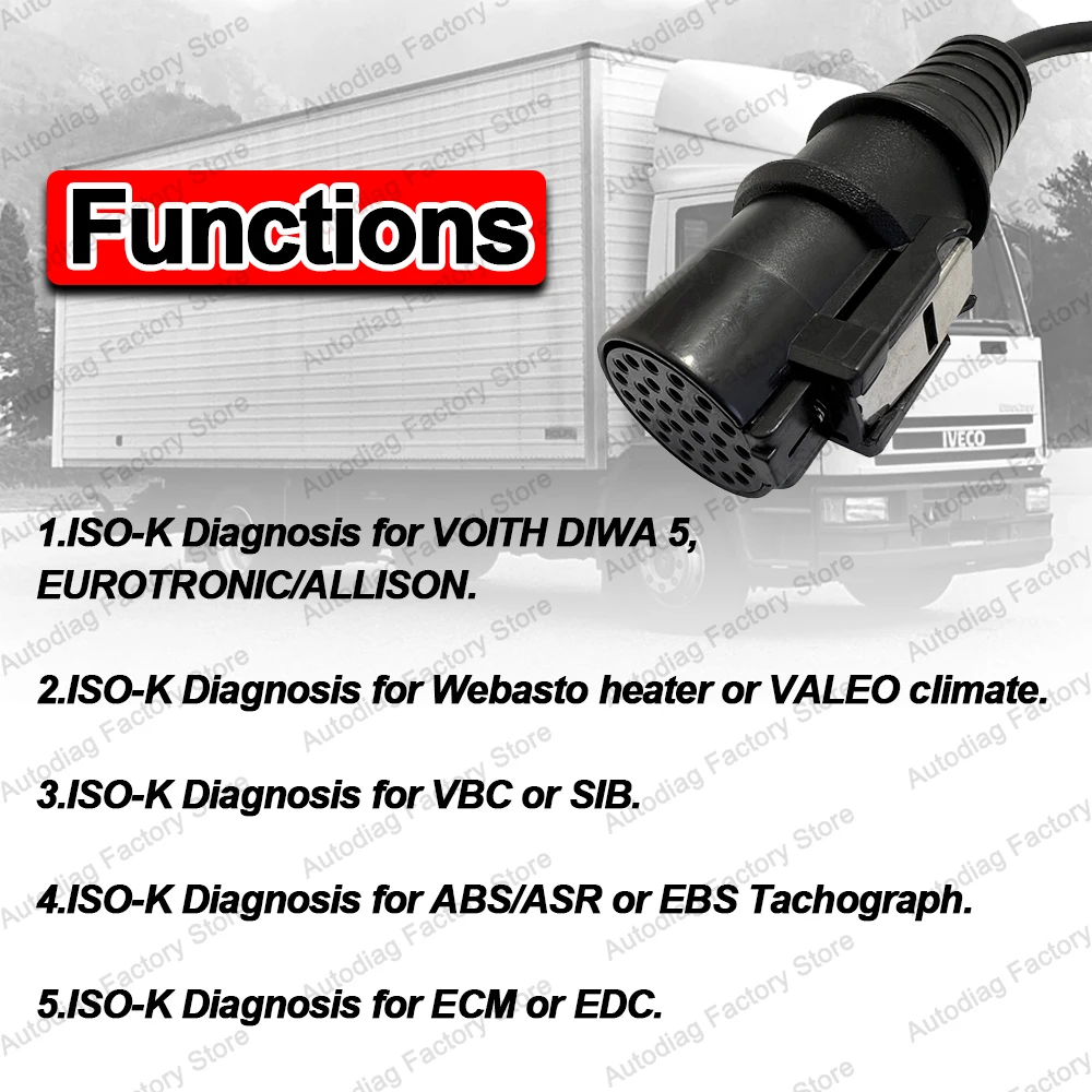 Truck OBD Adapter for IVECO 30Pin to OBD2 Diagnostic Cable for IVECO Eurocargo/Eurostar/Eurotech/Eurotrakker/Cursor/Stralis