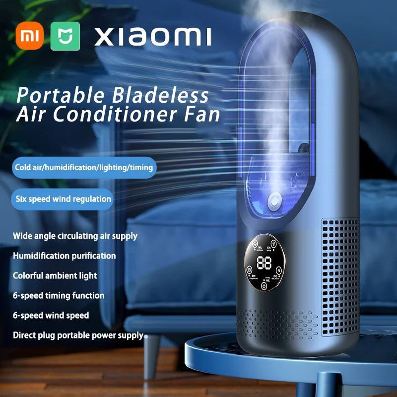 Xiaomi Mijia Portable Air Conditioner Fan USB Cooler Bladeless Electric 6 Speeds Silent Timed Air Conditioner Cooling Humidifier