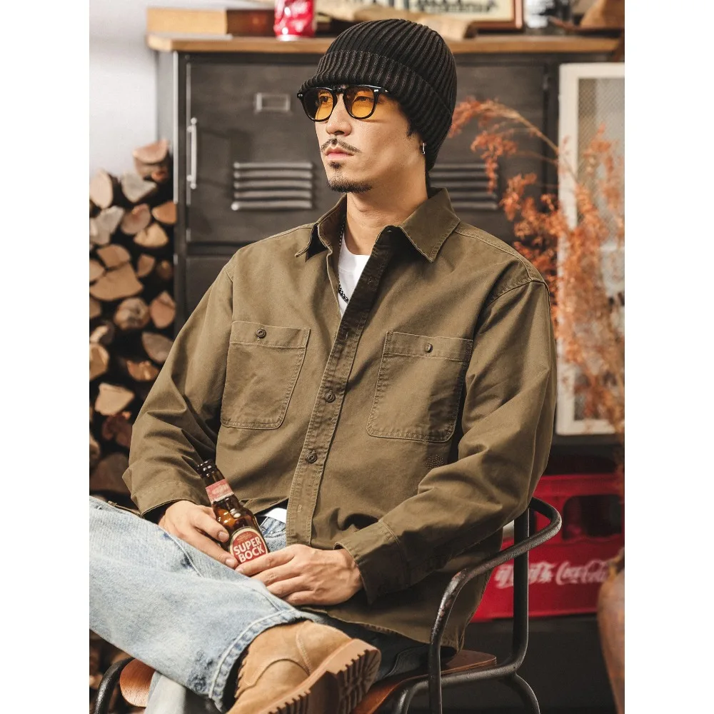 

Весенне-осенняя новая американская осенняя рубашка спецодежды в стиле ретро, мужская свободная куртка с длинными рукавами