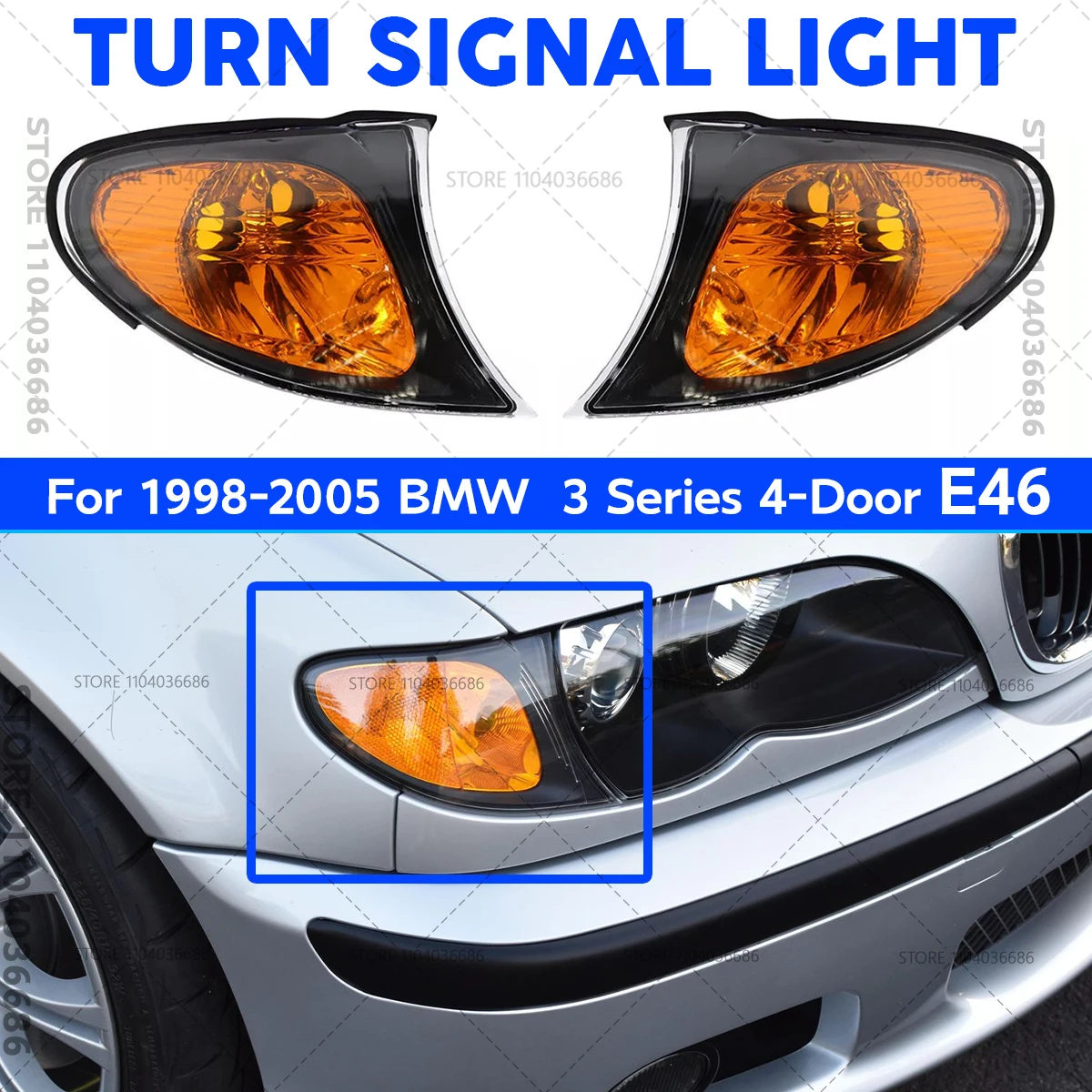 

For 1998 1999 2000 2001 2002 2003 2004 2005 E46 BMW 3 Series 4-Door Corner Turn Signal Light (Without Bulb)