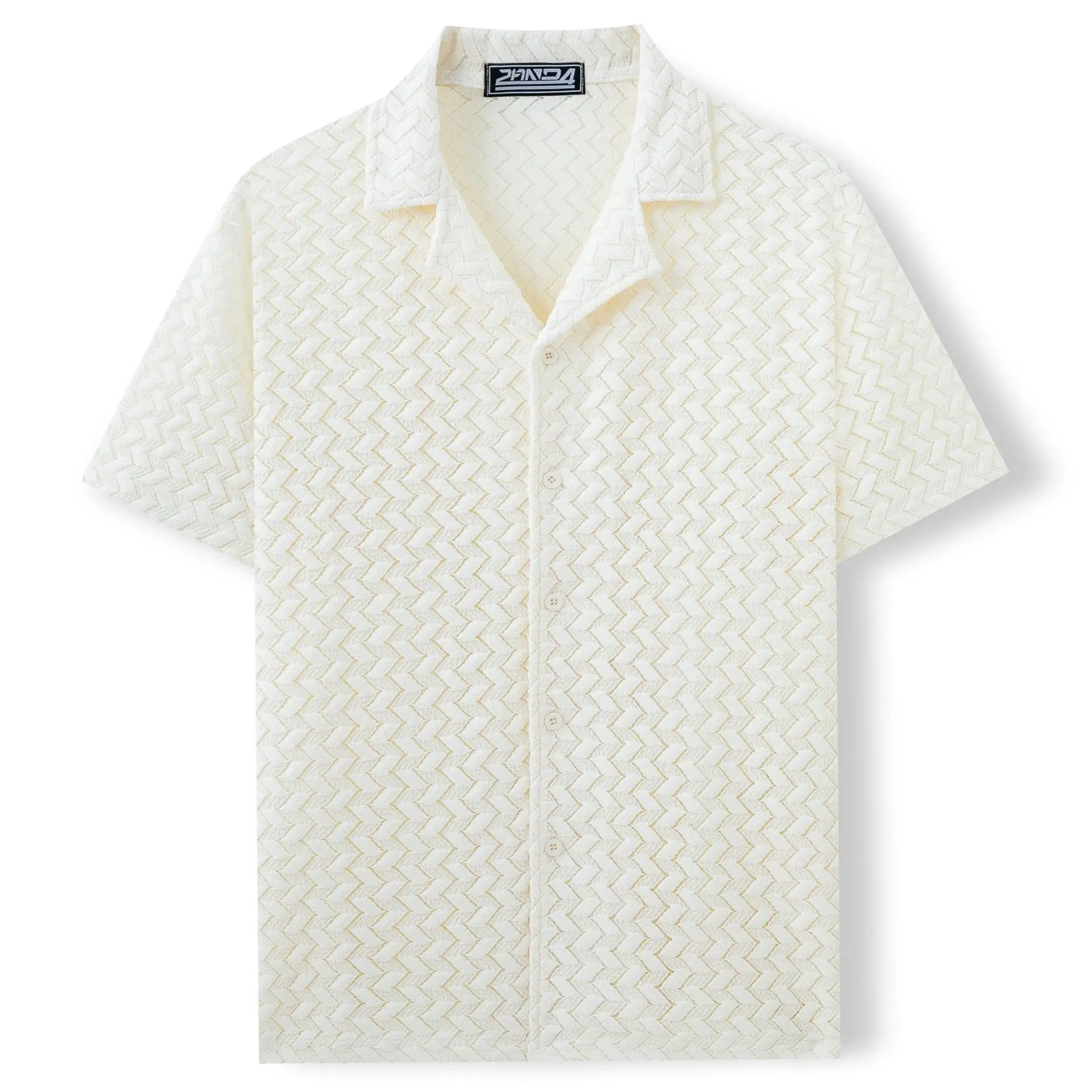 Summer Cuban Collar Short Sleeve Shirt Men's Pattern Hollow Breathable Casual Shirt Men's Cardigan