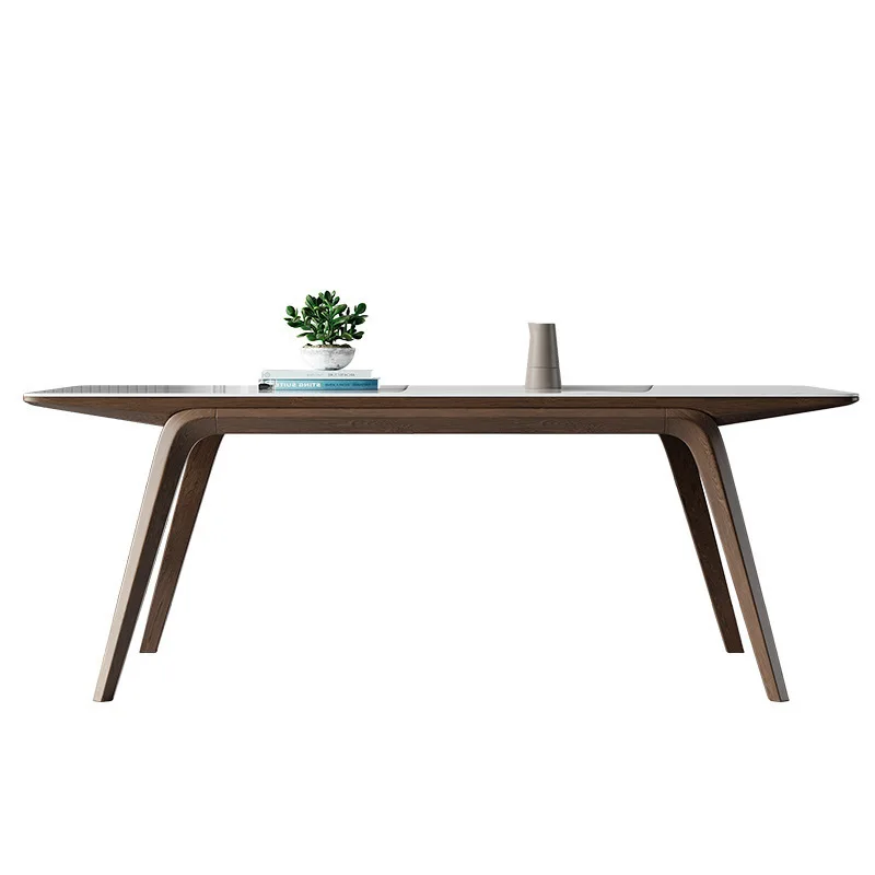 

Light luxury solid wood, bright rock slab dining table, modern simplicity