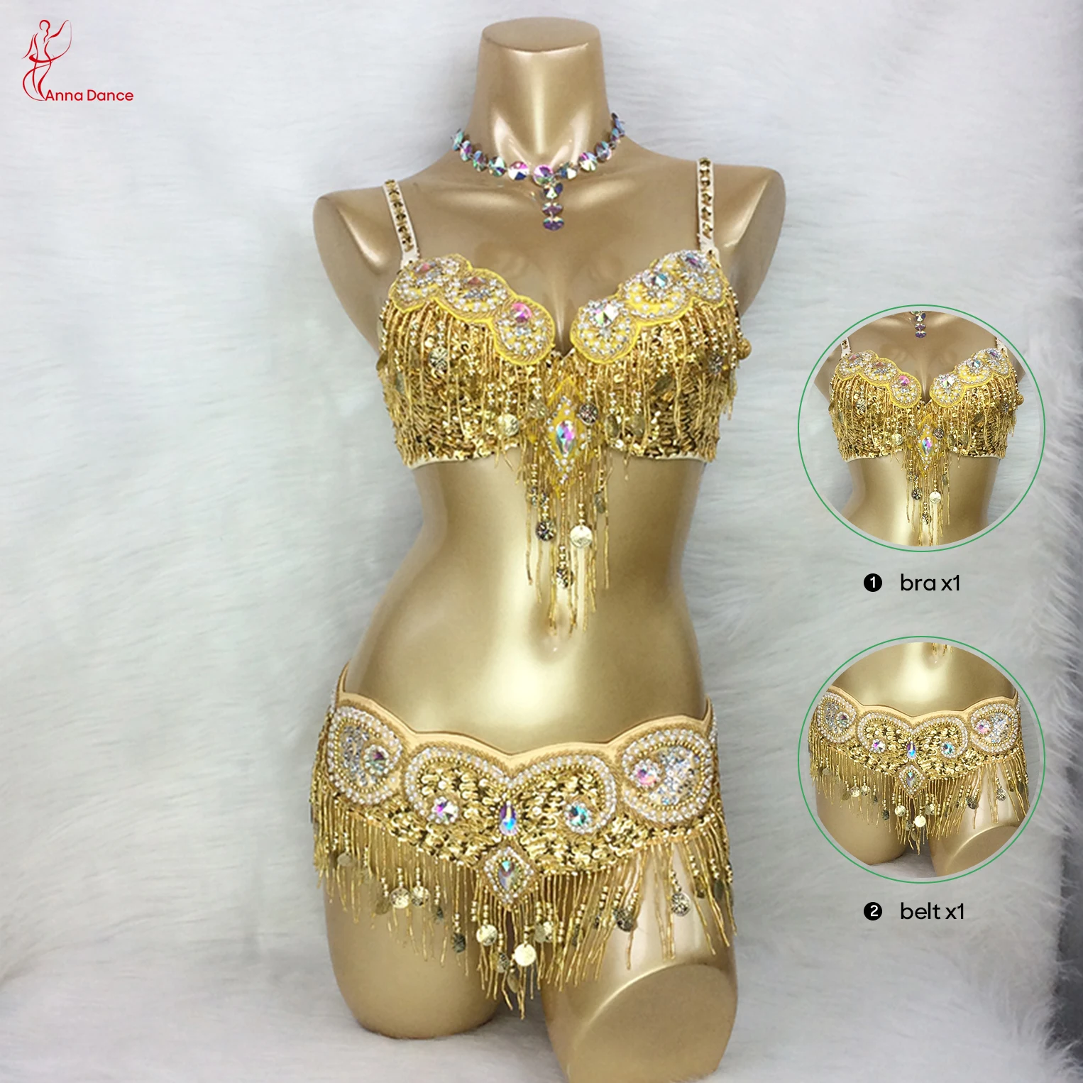 

Belly Dance Bra + Belt 2 Pcs Sexy Waist Chain For Adult Women Stage Performance Carnival Strip Dance Performance Outfit Suit