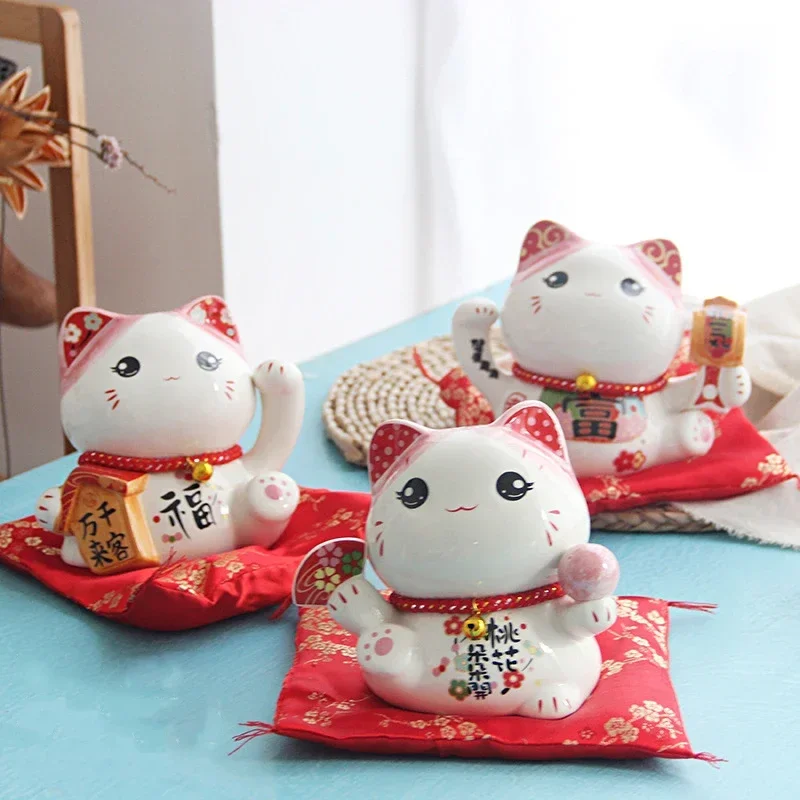 

Japanese 6 inch Maneki Neko Ceramic Lucky Cat Home Decoration Desktop Ornament Fortune Cat Money Box Fengshui Craft Gifts