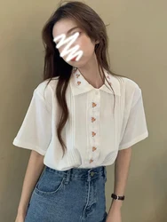 Zoki Vintage Print Sweet White Shirt Japan Loose Embroidery Blouse Summer Elegant Short Sleeve Preppy Style Female Casual Tops