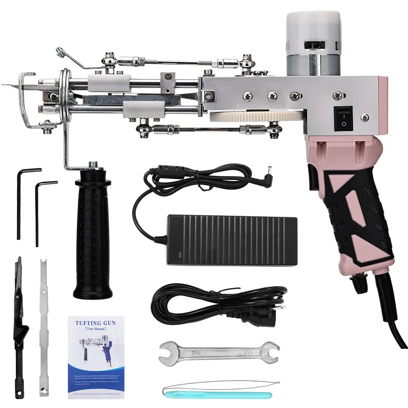 Pink Plush Gun 2-in-1 Plush Cutting Carpet Weaving Machine Needle DIY Handmade Carpet Weaving Machine