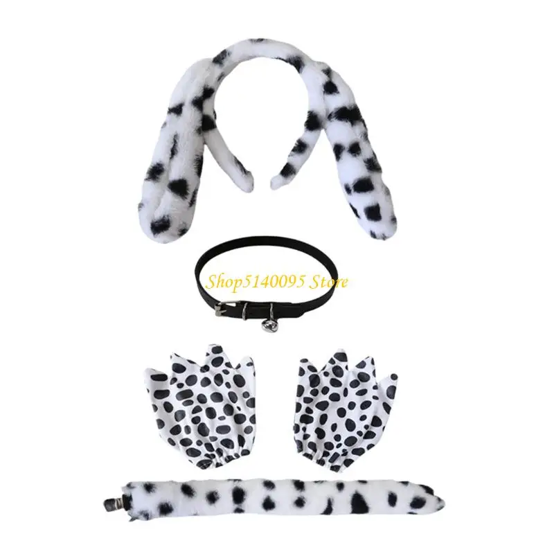 

DXAE Dalmatian Puppy Costume Dalmatian Puppy Ears Headband Dalmatian Tail Bells Choker Gloves Animal Cosplay Accessories