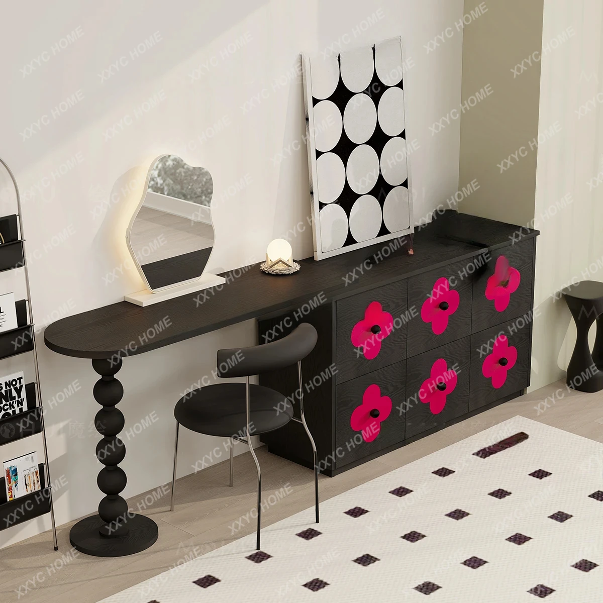 Commode de chambre intégrée rétractable avec coffre rétro, armoire de chevet