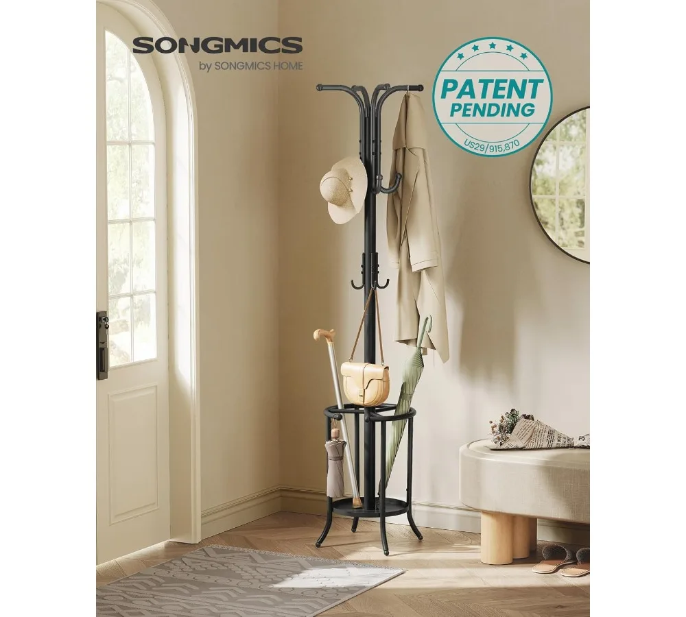 رف معطف قائم بذاته مع حامل مظلة، 12 خطافًا واقٍ لتخزين المدخل وغرفة المعيشة وغرفة النوم #2