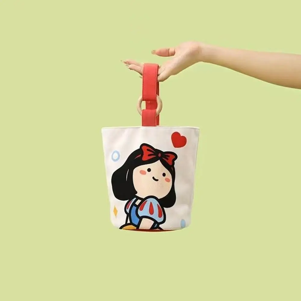 Cartoon Girl Canvas Bucket Bag Korean Style Shoulder Bag Y2K Outing Shopping Bag Women Sweet Cute Handbag Student Lunch Bag