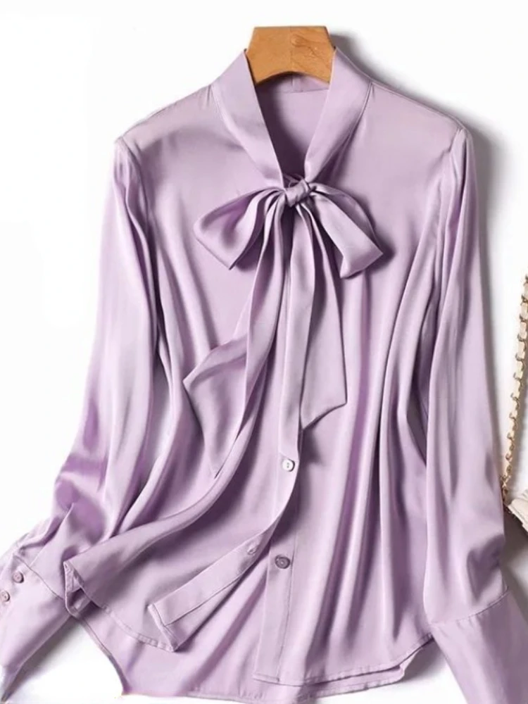 Chiffon Blouse For Women Solid Color Long Sleeve Bandage Bow Shirts Loose Summer Vintage Blouses Tops Camisas De Mujer 2025