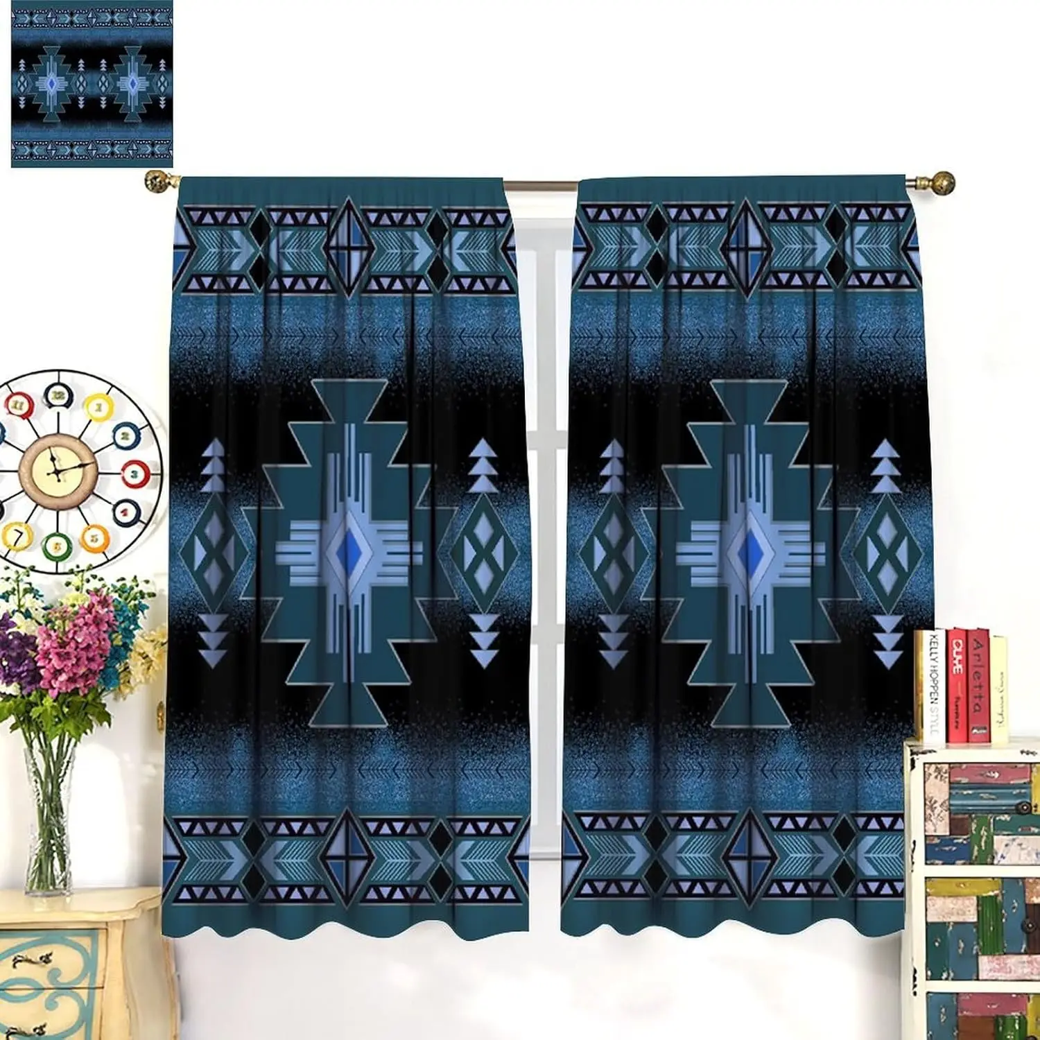 African Aztec Curtains Retro Abstract Southwest Tribal Navajo Pattern Window Treatment for Living Room Bedroom Kitchen Decor