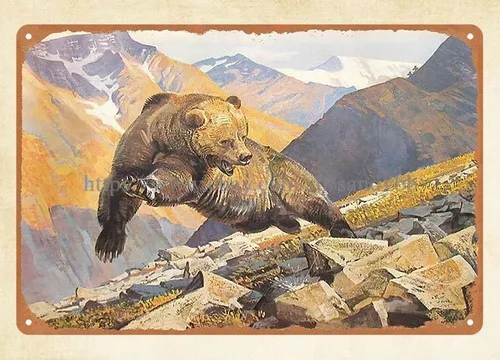 Remington Game Grizzly Bear Near Miss metal tin sign poster dorm  room