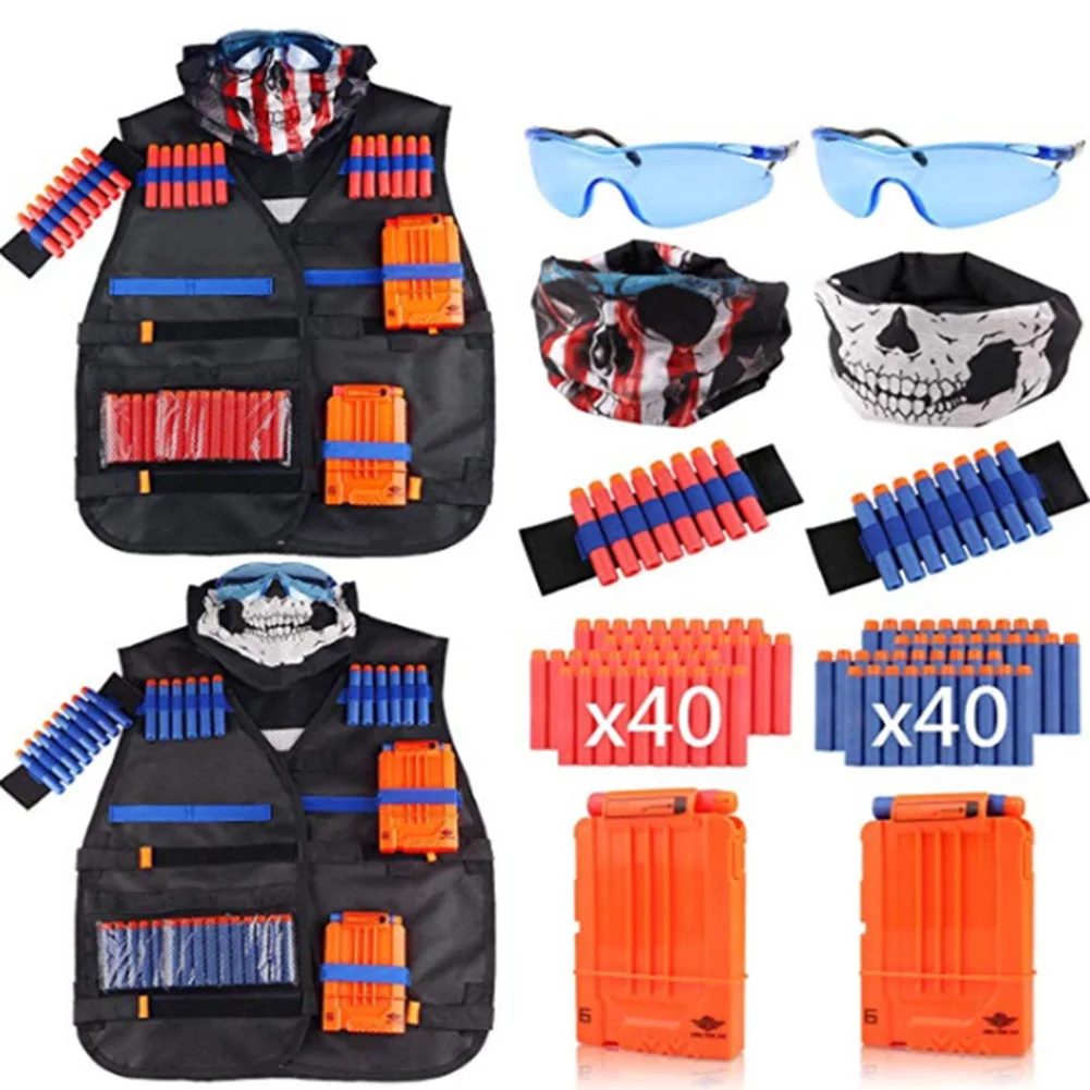 Kit de traje de chaleco para niños, conjunto de balas suaves para exteriores, soporte para camiseta interior Nerf, organizador de revistas, chaleco de entrenamiento de caza