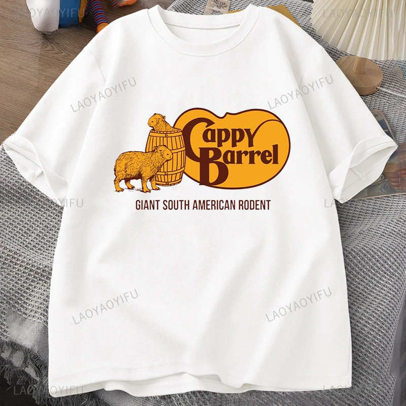 Cappy Barrel Capybara Printed T-shirt Men Summer Cotton Short Sleeve Tee Casual Hipster T Shirt Men's Streetwear 90s Tops