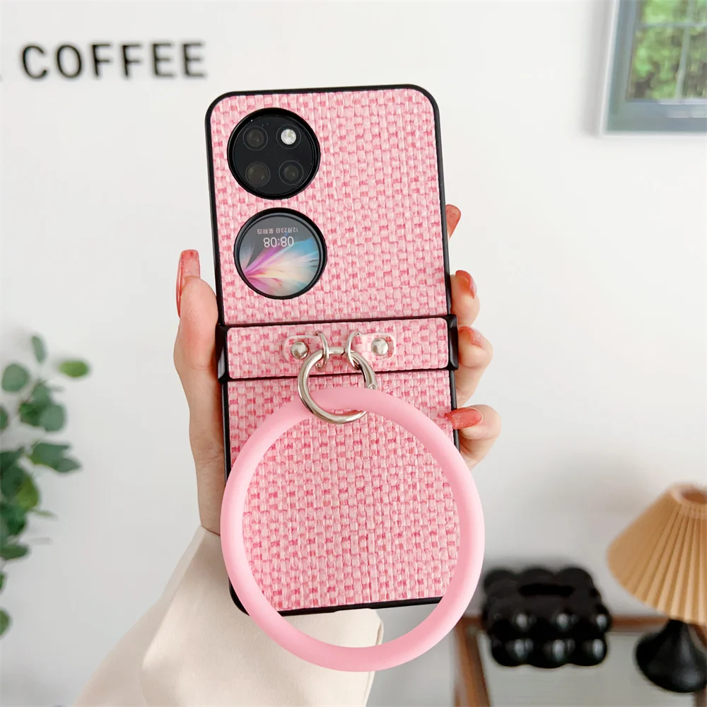 Luxury Fashion Design Hand Loop Hinge Case for Huawei P50 Pocket/S Woven Pattern Shockproof Folding Protective Cover Funda