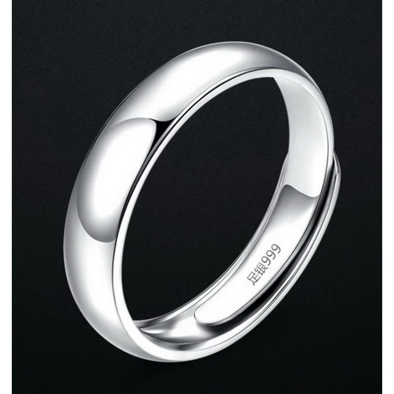 999Pure silver ring Silver Couple Ring Open-End Polished Silver Ring  Silver Simple Love Couple Rings