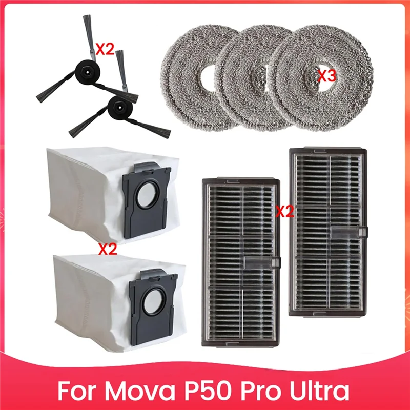 Kit di sostituzione completo per aspirapolvere Mova P50 Pro Ultra: spazzole laterali, filtri Hepa, panni e sacchetti per la polvere