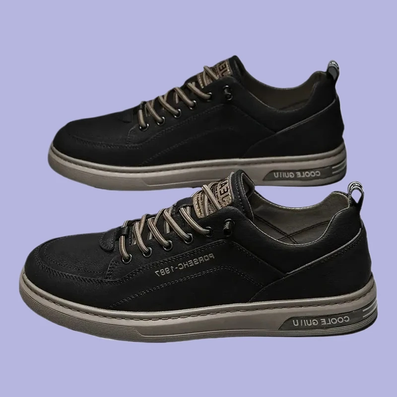 Men Slip on Skate Flats Non Slip Youth Shoe Mens Leather Shoes Fall Fashion Sneakers for Driving Walking Office Comfortable