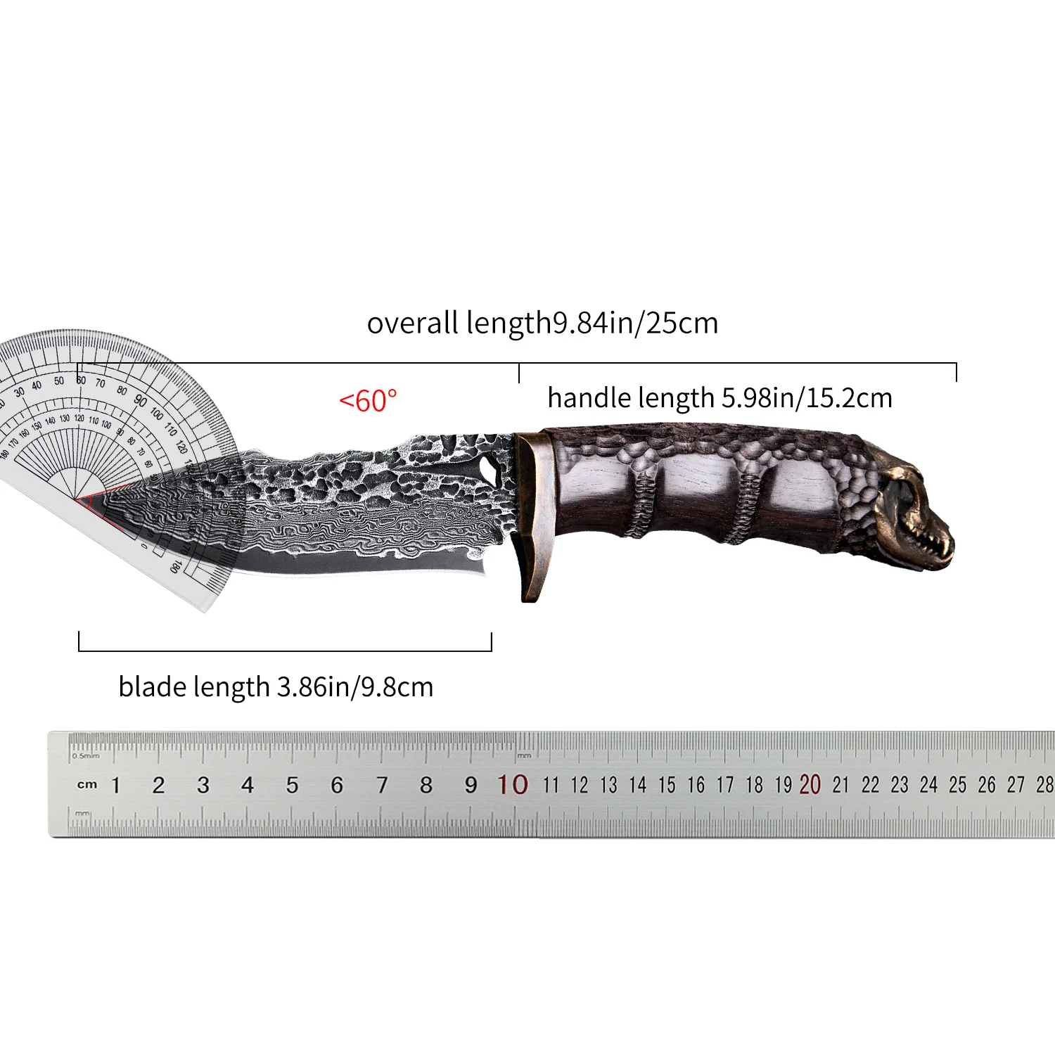 Damascus Steel Bushcraft Tool, Eboy Wood Handle, Leather Sheath, for Outdoor Adventure Wilderness Camping, Gift for Men
