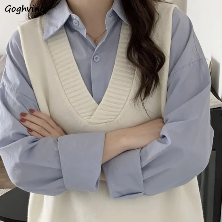 

Vests Women Student V-neck Versatile Seoul-inspired Tokyo Street K-pop Influenced Minimalist Stylish Urban Style Trendy Retro