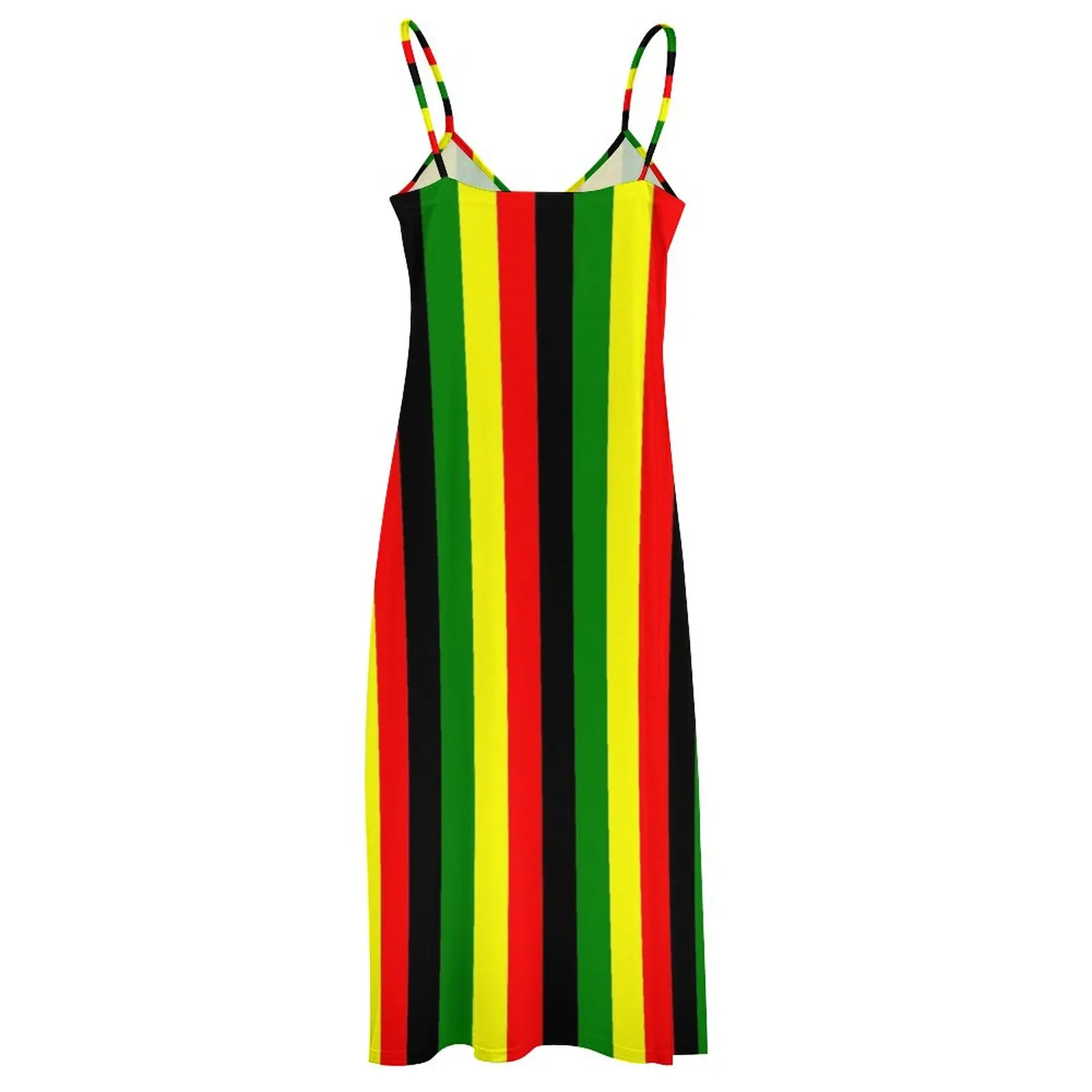 Rasta-Vestido sem mangas com padrão listrado feminino, vestidos soltos femininos, colorido vermelho, verde, dourado brilhante colorido, verão