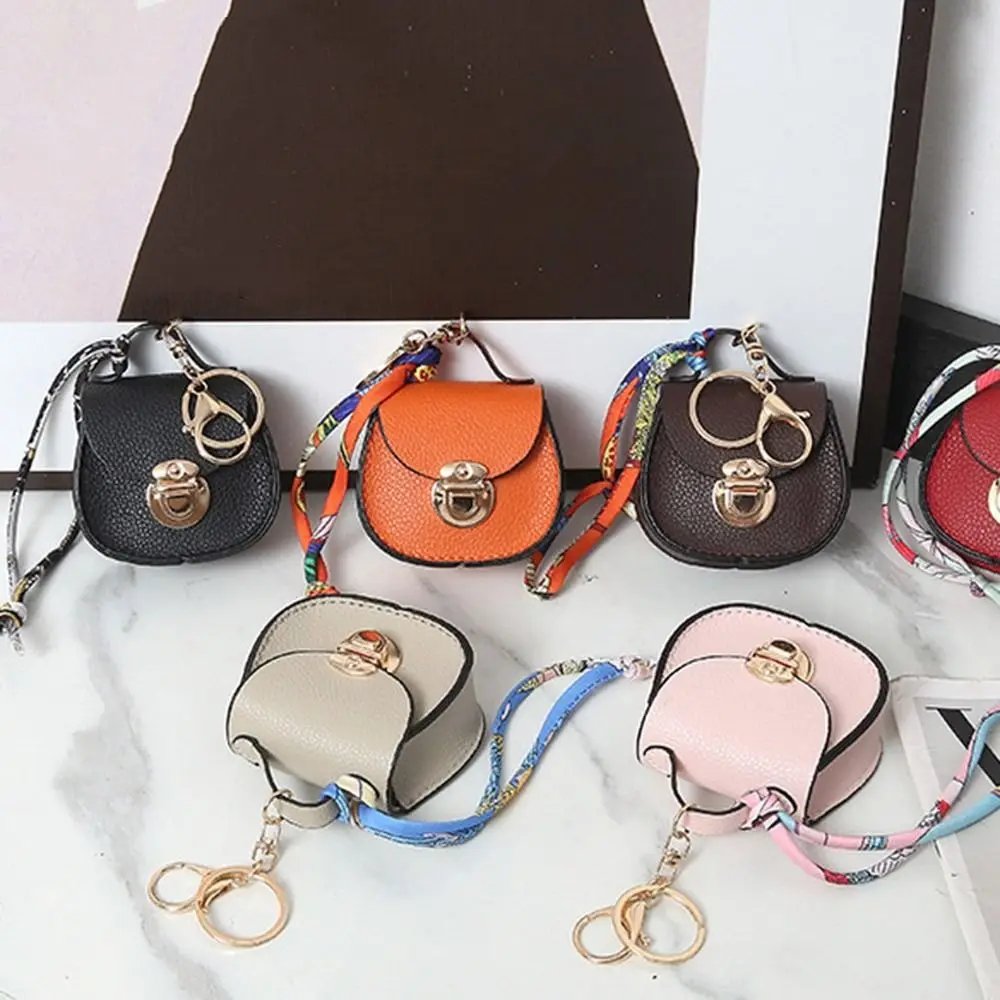 Portable Keychain Small Coin Purse Premium Leather Multifunction Earphone Bag Mini Storage Pouch for Women