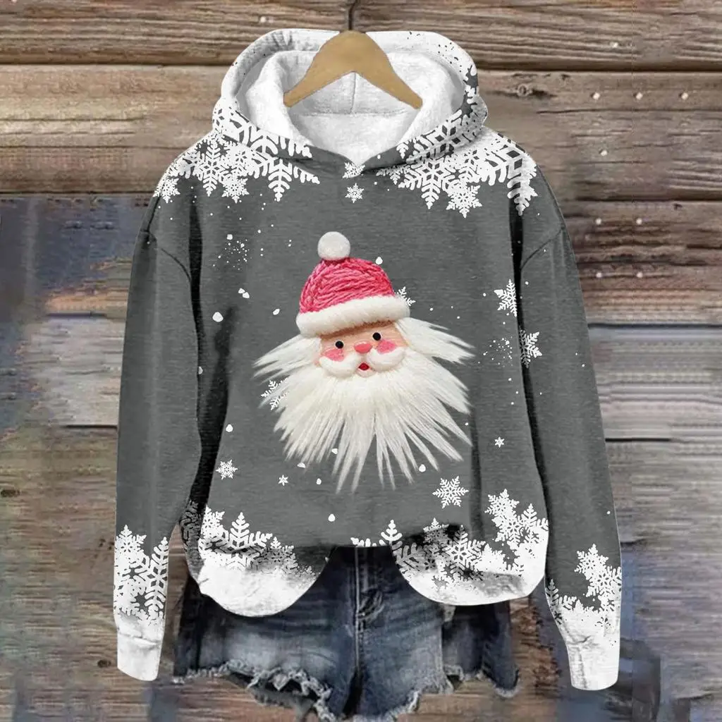 산타 클로스 3d 프린트 후드 여성 패션 캐주얼 다목적 크리스마스 후드 티셔츠 레이디 코트 여성 의류 오버 사이즈 겨울