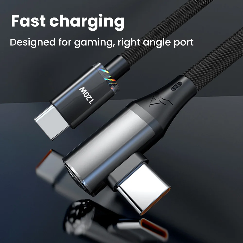 120W Fast Charging USB Type C Cable 90 Degree Elbow USB C Data Cable For iphone 15 Pro Max Samsung Xiaomi Oneplus POCO Tablet