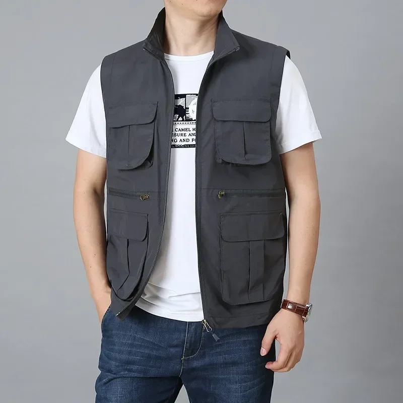 

Waterproof Camping Vest Leather Vests for Men Sleeveless Jacket Utility Windbreaker Work Multi-pocket Hunting Working MAN Zip