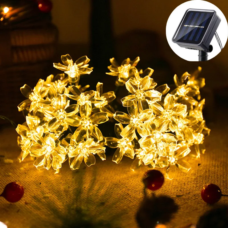 Outdoor Solar Fairy String Light 5/7/12M Sakura Garlands Peach Flower CherryLED Lamp For Wedding Party Garden Christmas Decor