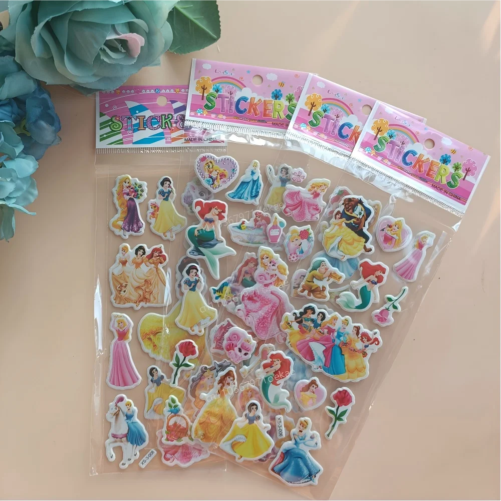 @12Pcs Disney Mixed Princess Mickey Stickers Anime Stickers DIY Skateboarding Laptop Cute Cartoon Stickers Pack Children's Toys