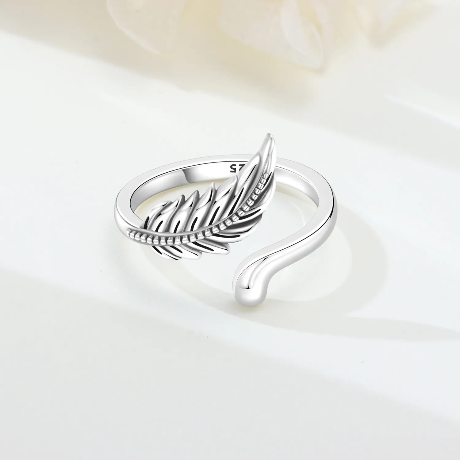MISEFF Original S925 Sterling Silver Lucky Element Feather Ring Open Adjustable Ring For Birthday Jewelry Gifts