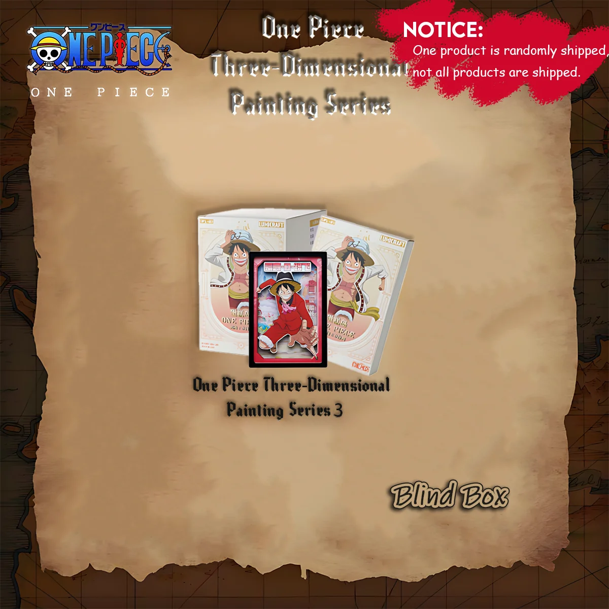 1 pièce Officielle ONE PIECE Série 3 Panneaux d'art 3D Boîte mystère - Contient des designs éditions cachées - Article de collection à exposition et cadeau