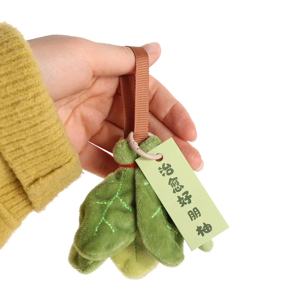 

2Pcs Good Luck Pomelo Leaf Pendant Green Creative Key Chain Soft Dispelling Bad Luck Stuffed Backpack Pendant Birthday Gift