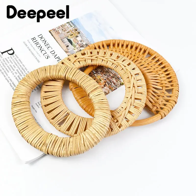 2Pcs Deepeel 15cm Rattan Handle Handmade Bamboo Ring Sewing Brackets Purse Frame Kiss Clasp with Handles Handbag Accessories