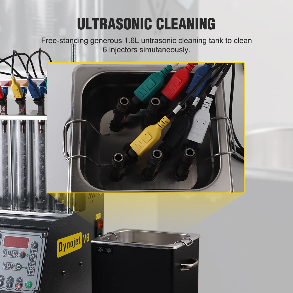 Intelligent Car Fuel Injector Cleaner & Tester Cleaning Machine Injector Ultrasonic Cleaner 6-Cylinders 110V 220V - Dynojet V6