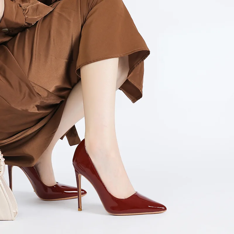 MAIRENISI بسيط كعوب عالية على الموضة جلد طبيعي سيدة المرأة مضخات خنجر 12 سنتيمتر فستان الحفلة الراقصة صنم الكعوب أسود أحمر حجم 46 #3