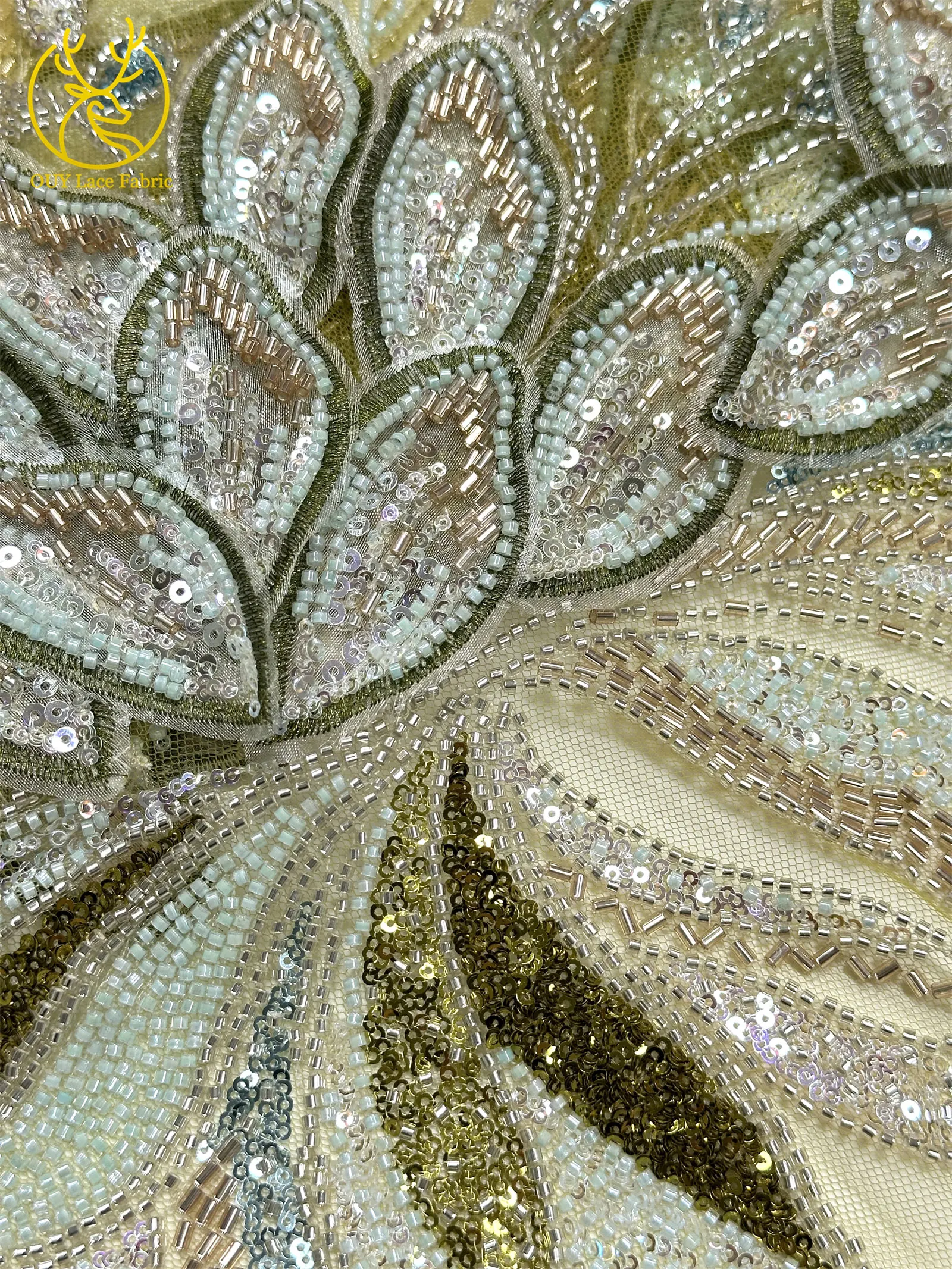 3D Afrikanischer DIY handgefertigter bestickter Perlen-Spitzenstoff, hochwertige nigerianische Pailletten-Französisch-Spitze aus Tüll für Damen-Hochzeitskleider – Detail 31
